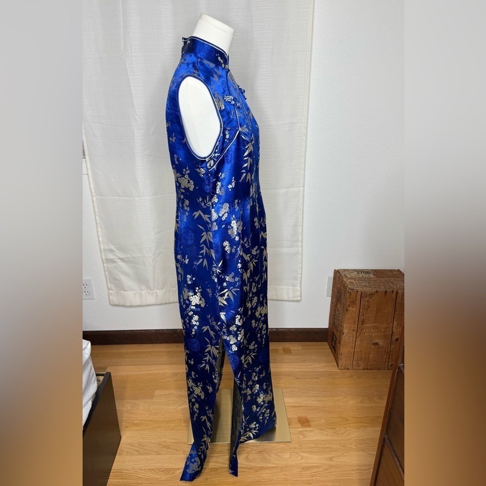 VTG Royal Blue &‎ Gold Floral Brocade Cheongsam Qipao Dress - Picture 5 of 10